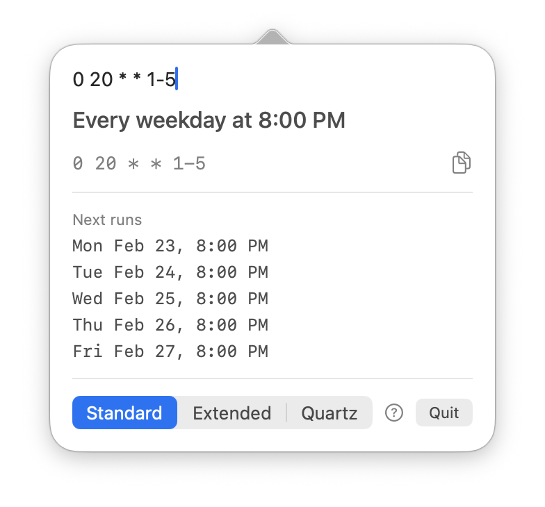 Cron expression to natural language