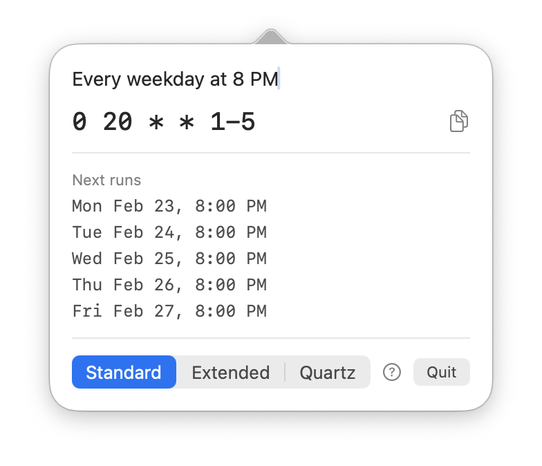 Natural language to cron expression